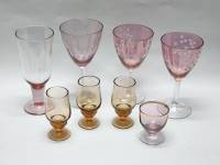 Набор Бокалы Фужеры Рюмки 8 предметов цветное розовое бежевое стекло